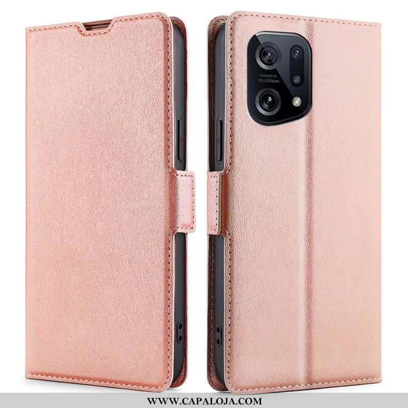 Capa De Couro Para Oppo Find X5 Flip Design De Aba Dupla