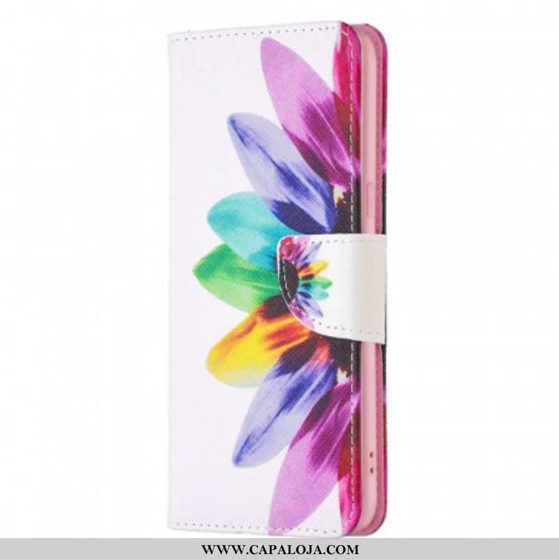 Capa De Couro Para Oppo Reno 7 Flor Aquarela