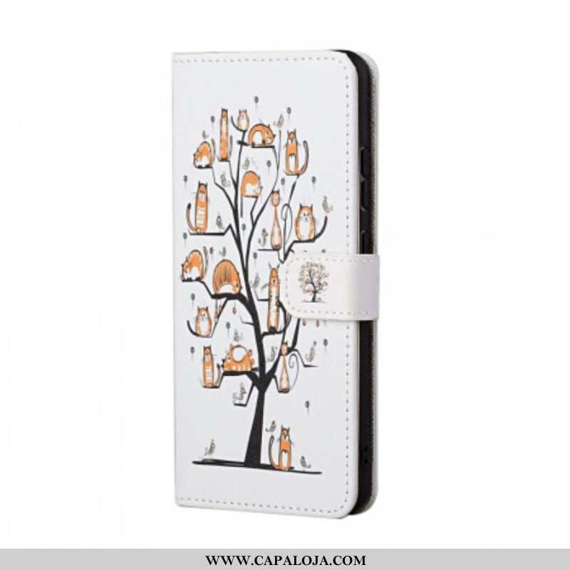 Capa De Couro Para Samsung Galaxy A13 5G / A04s De Cordão / 04s Funky Cats Strappy