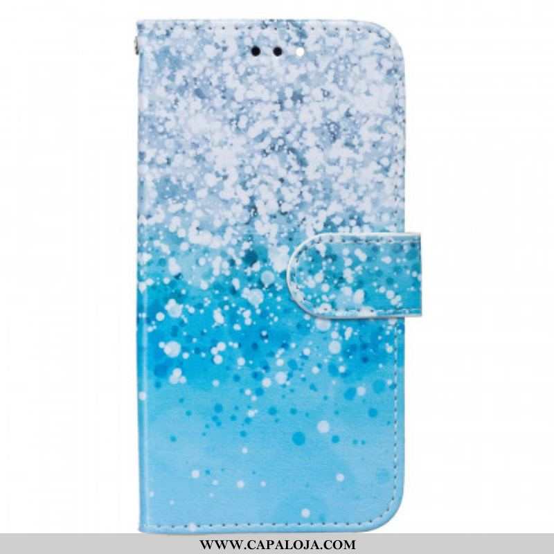 Capa De Couro Para Samsung Galaxy A13 5G / A04s Degradê De Glitter Azul