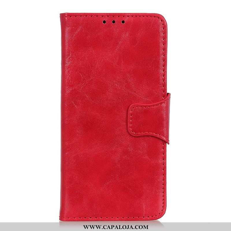 Capa De Couro Para Samsung Galaxy A13 5G / A04s Fecho Reversível De Couro Rachado