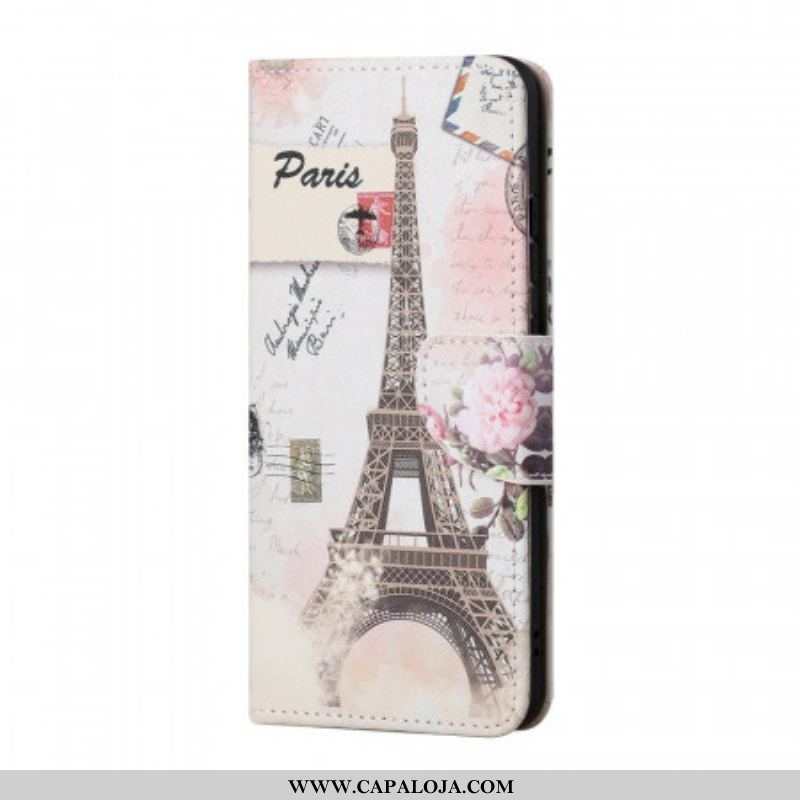 Capa De Couro Para Samsung Galaxy A13 5G / A04s Torre Eiffel Retrô