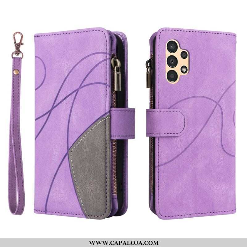 Capa De Couro Para Samsung Galaxy A13 Bicolor Com Porta Moedas