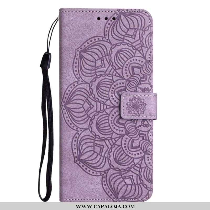 Capa De Couro Para Samsung Galaxy A13 De Cordão Mandala De Tiras Vintage