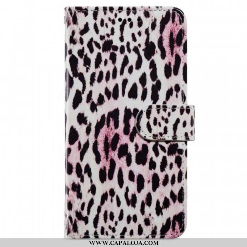 Capa De Couro Para Samsung Galaxy A13 Estampa De Leopardo