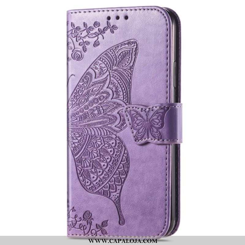 Capa De Couro Para Samsung Galaxy A13 Meia Borboleta