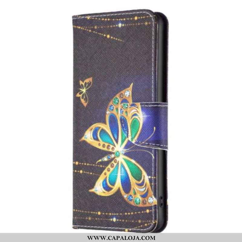 Capa De Couro Para Samsung Galaxy A14 / A14 5G Borboleta Real