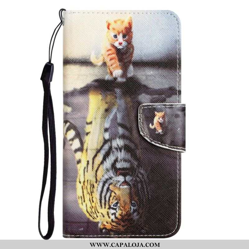 Capa De Couro Para Samsung Galaxy A14 / A14 5G De Cordão Apenas Gatos Tangas