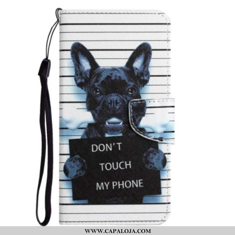 Capa De Couro Para Samsung Galaxy A14 / A14 5G De Cordão Cachorro Não Toque Com Cordão