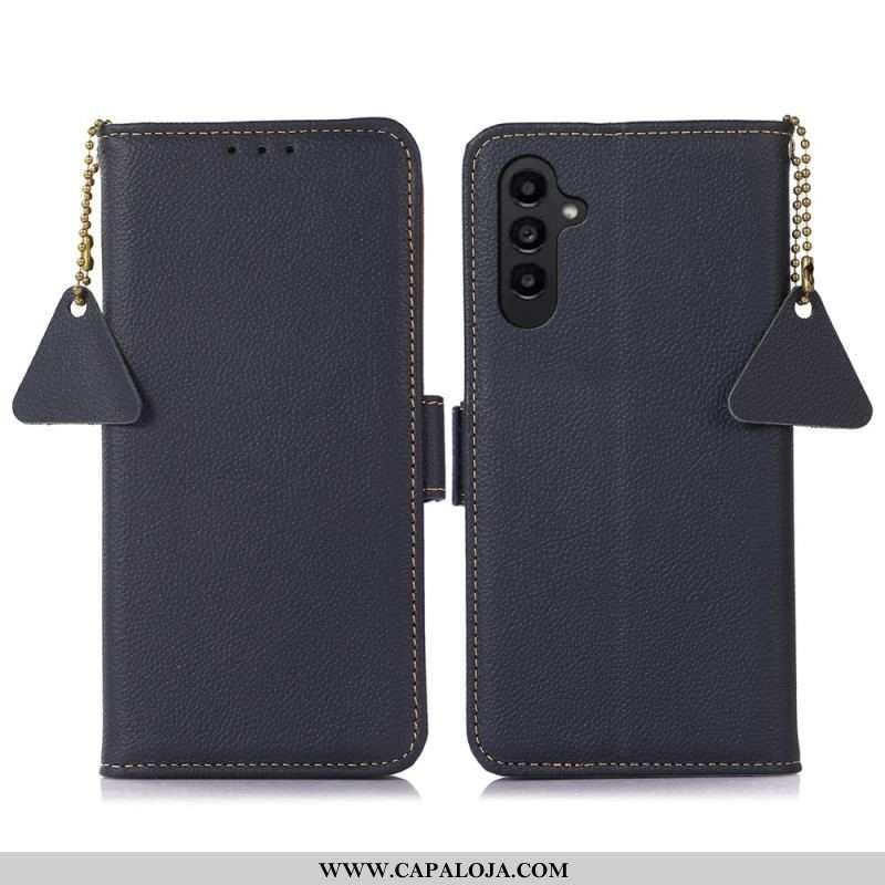 Capa De Couro Para Samsung Galaxy A14 / A14 5G Rfid De Couro Genuíno