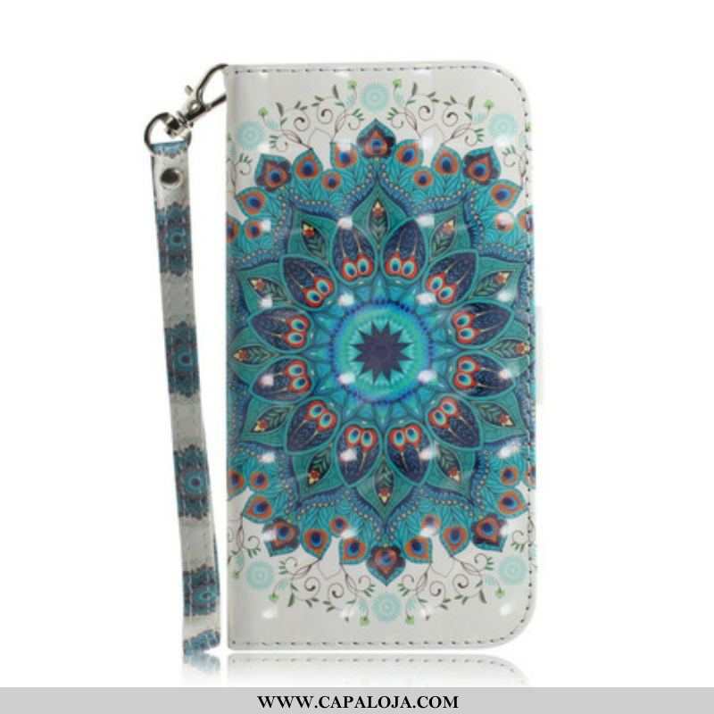 Capa De Couro Para Samsung Galaxy A42 5G De Cordão Mandala Magistral Com Alça