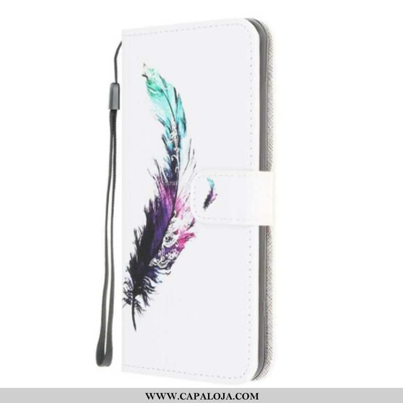 Capa De Couro Para Samsung Galaxy A42 5G De Cordão Pena Com Cordão