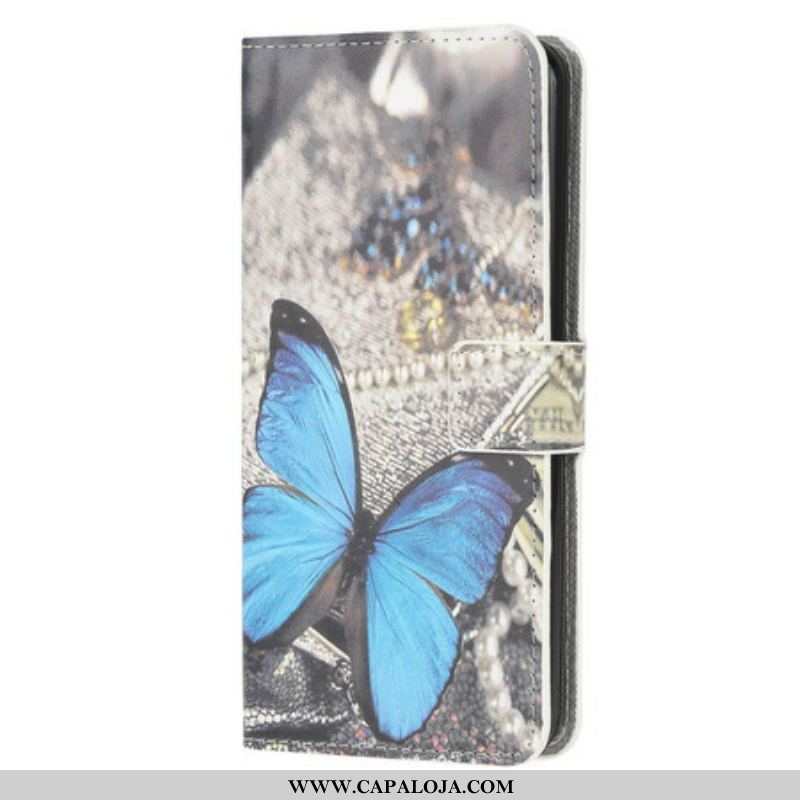 Capa De Couro Para Samsung Galaxy A52 4G / A52 5G / A52s 5G Borboleta Azul