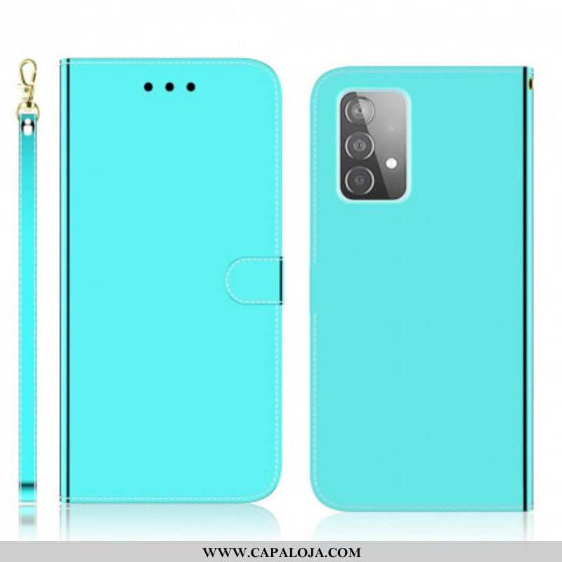 Capa De Couro Para Samsung Galaxy A52 4G / A52 5G / A52s 5G Capa De Espelho De Couro Sintético