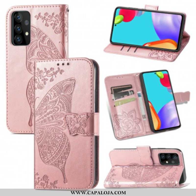 Capa De Couro Para Samsung Galaxy A52 4G / A52 5G / A52s 5G Meia Borboleta