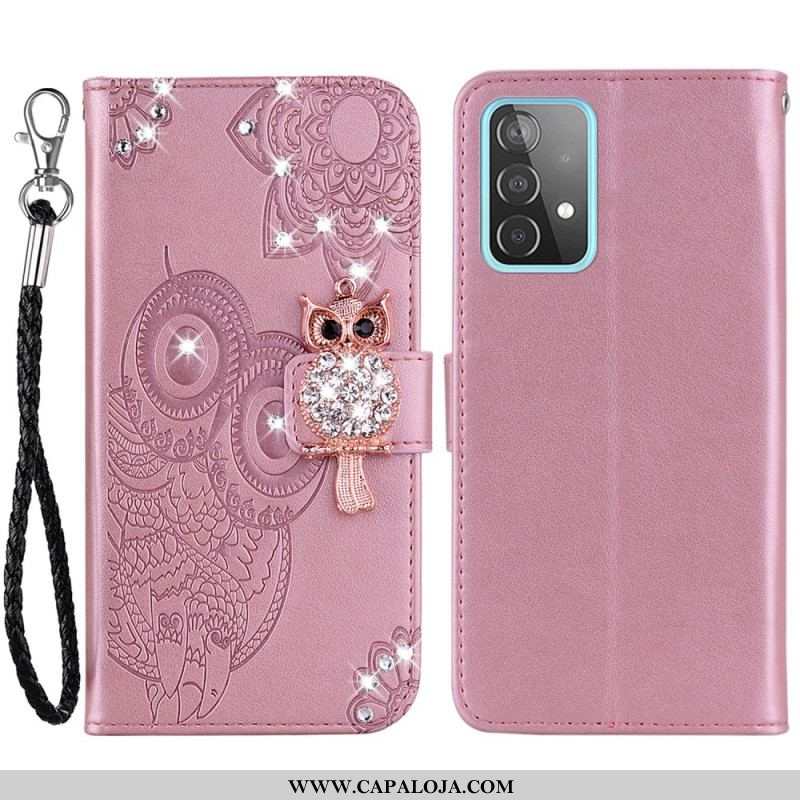 Capa De Couro Para Samsung Galaxy A53 5G Coruja Mandala E Charme