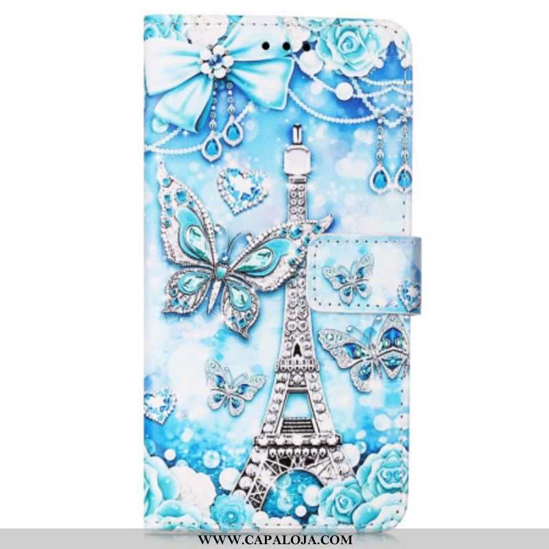 Capa De Couro Para Samsung Galaxy A54 5G Borboletas Da Torre Eiffel