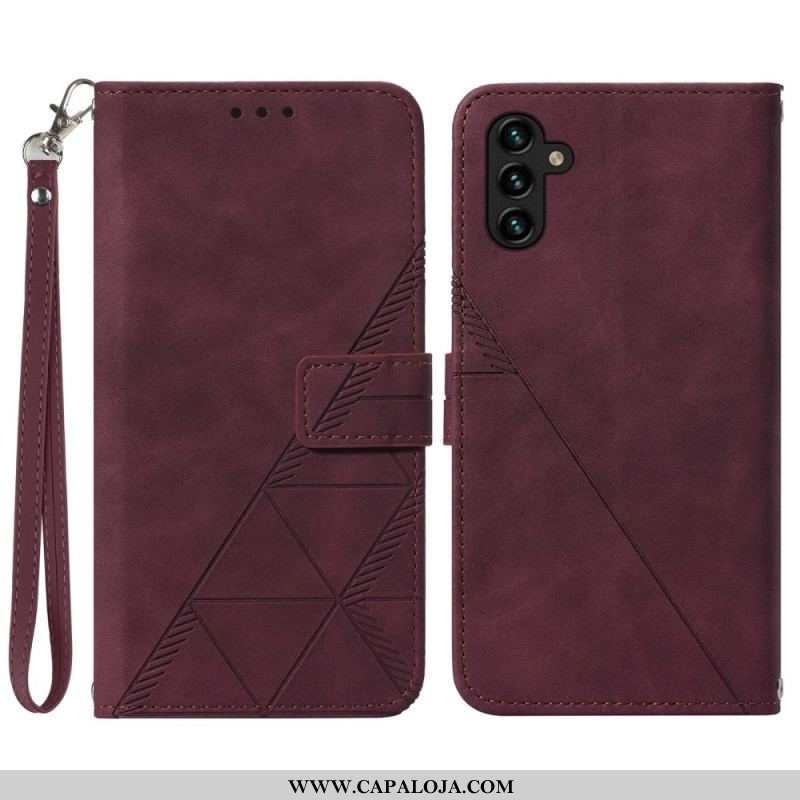 Capa De Couro Para Samsung Galaxy A54 5G De Cordão Cintas Triângulos