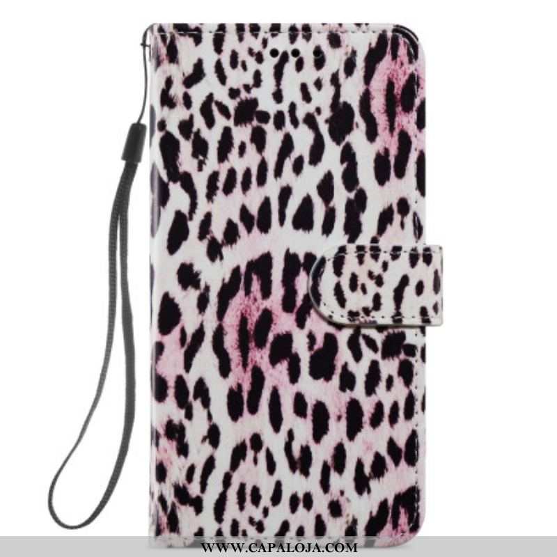 Capa De Couro Para Samsung Galaxy A54 5G De Cordão Strappy Estilo Leopardo