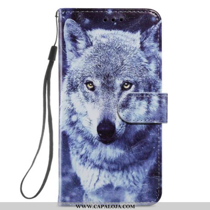 Capa De Couro Para Samsung Galaxy A54 5G De Cordão Tender Wolf Com Alça