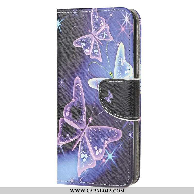 Capa De Couro Para Samsung Galaxy M12 / A12 Borboletas