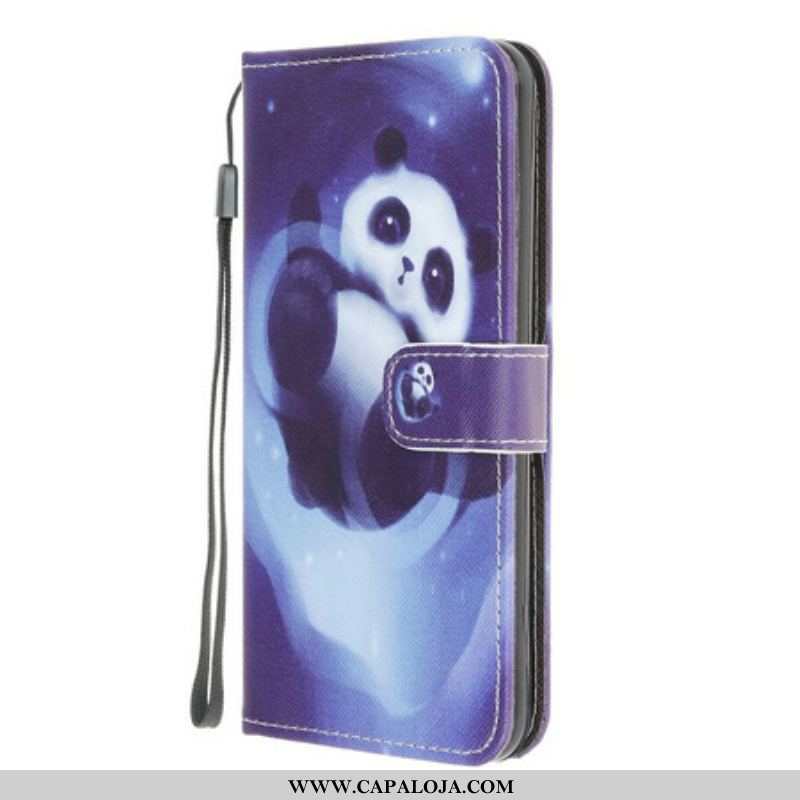 Capa De Couro Para Samsung Galaxy M12 / A12 De Cordão Espaço Panda Com Lanyard