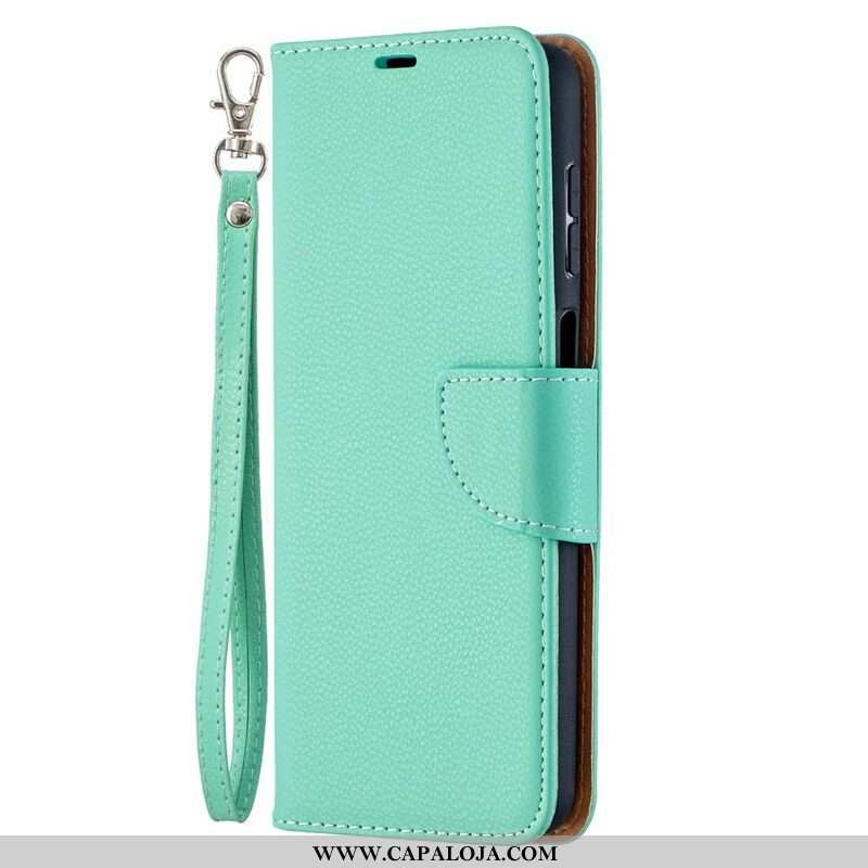 Capa De Couro Para Samsung Galaxy M12 / A12 Flip Lichia Rabat Oblíqua