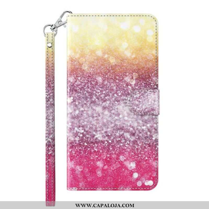 Capa De Couro Para Samsung Galaxy M12 / A12 Gradiente Glitter Magenta