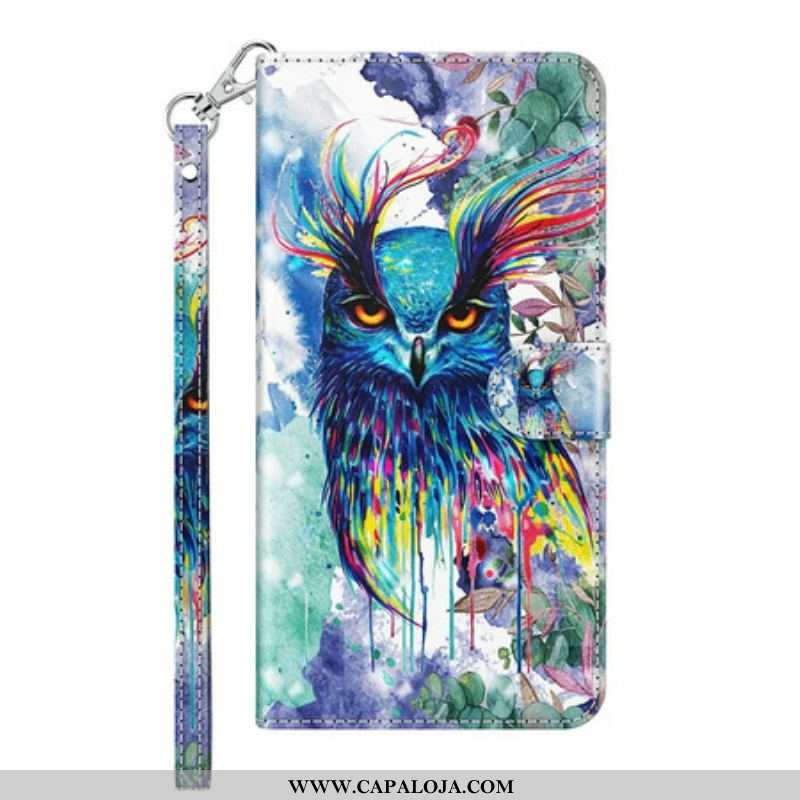 Capa De Couro Para Samsung Galaxy M12 / A12 Pássaro Aquarela