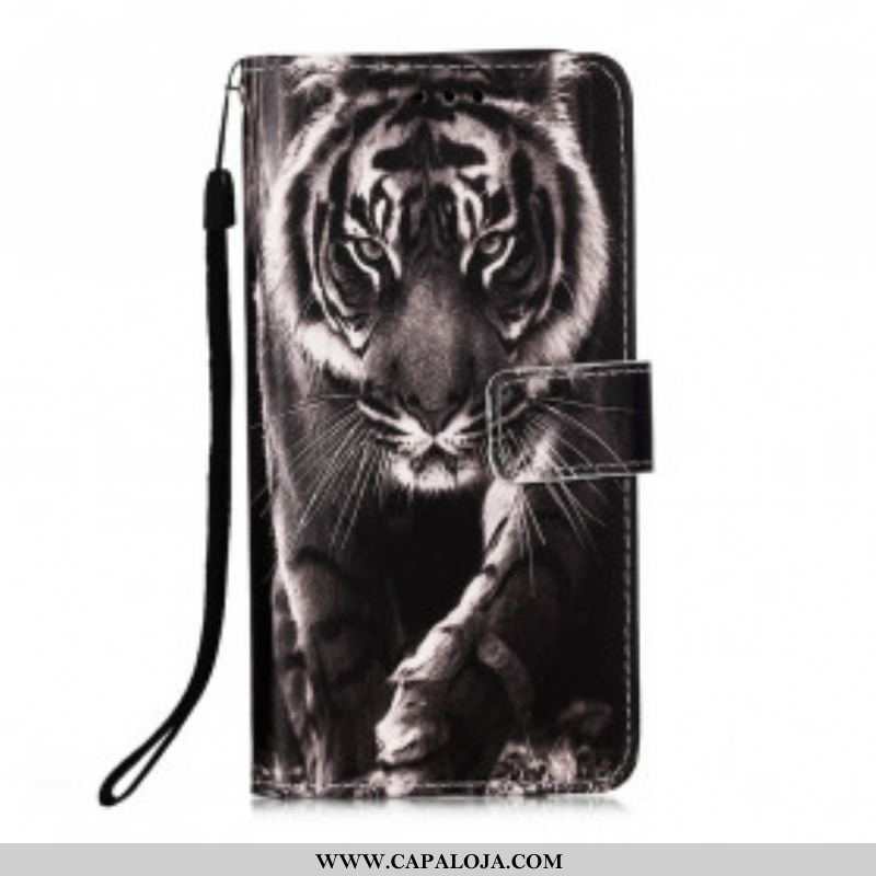 Capa De Couro Para Samsung Galaxy M12 / A12 Tigre Da Noite