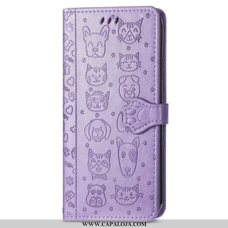 Capa De Couro Para Samsung Galaxy M13 Animais Animados