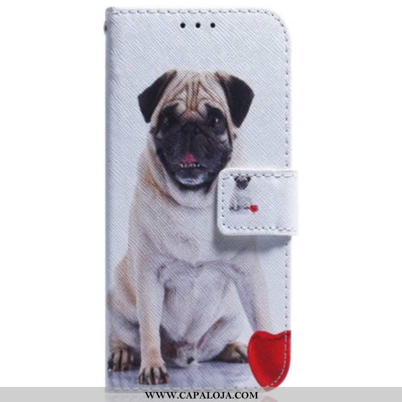 Capa De Couro Para Samsung Galaxy M13 De Cordão Pug Bonito Na Cinta