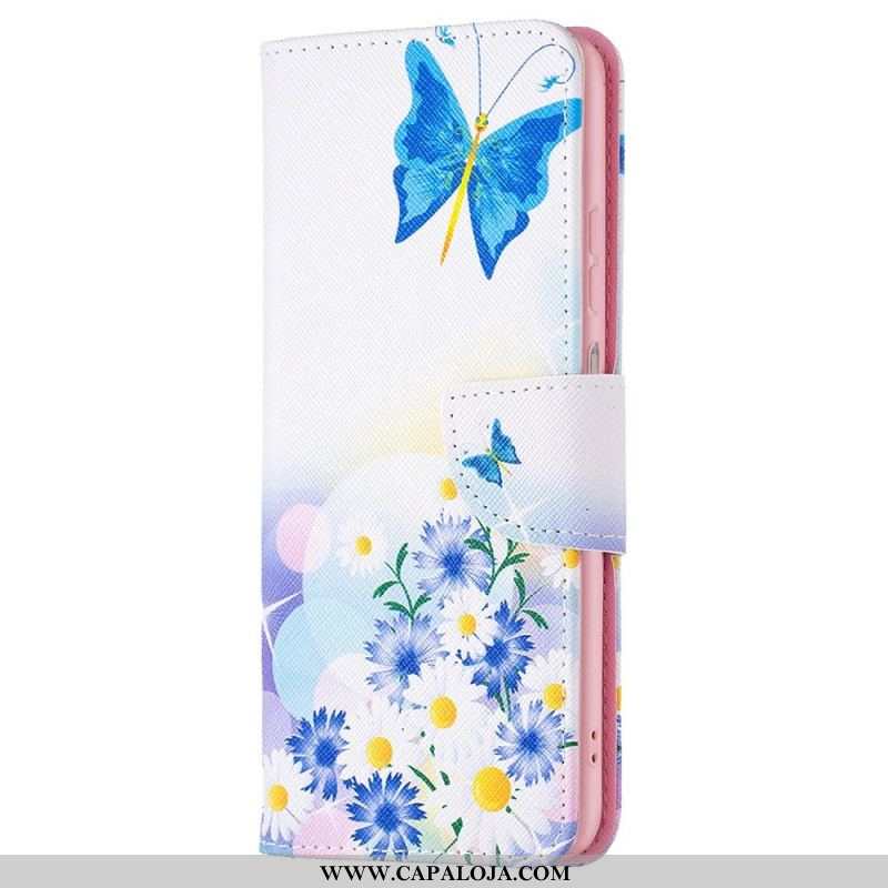 Capa De Couro Para Samsung Galaxy M23 5G Aquarela Borboletas