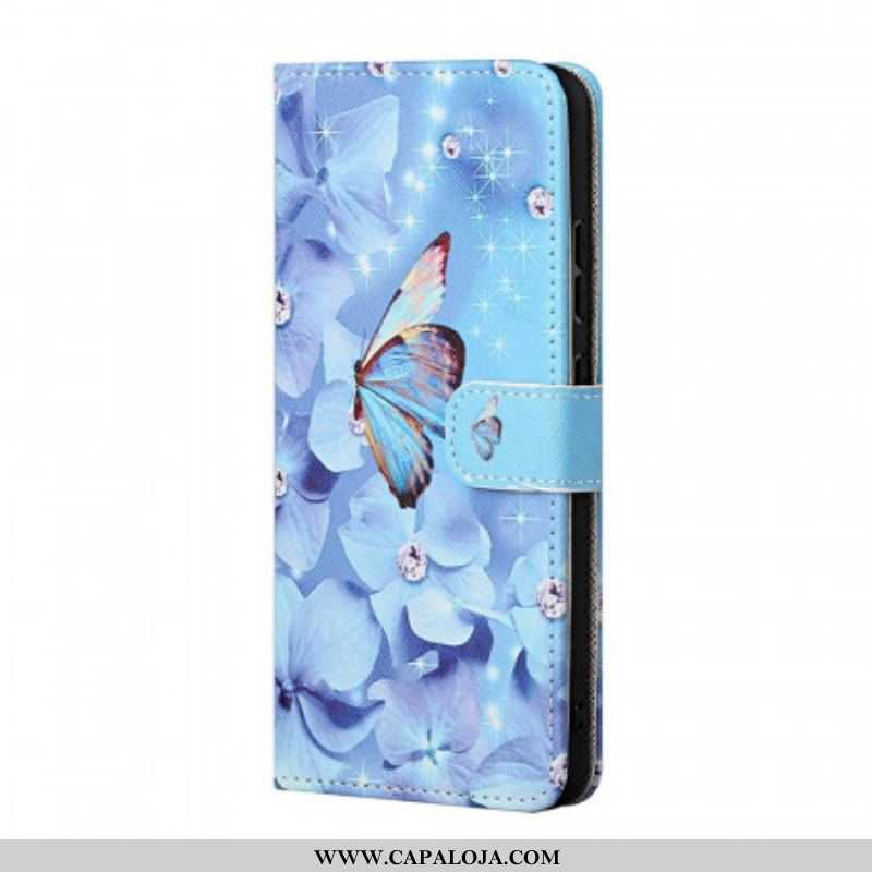 Capa De Couro Para Samsung Galaxy M23 5G De Cordão Borboletas Strappy Diamond