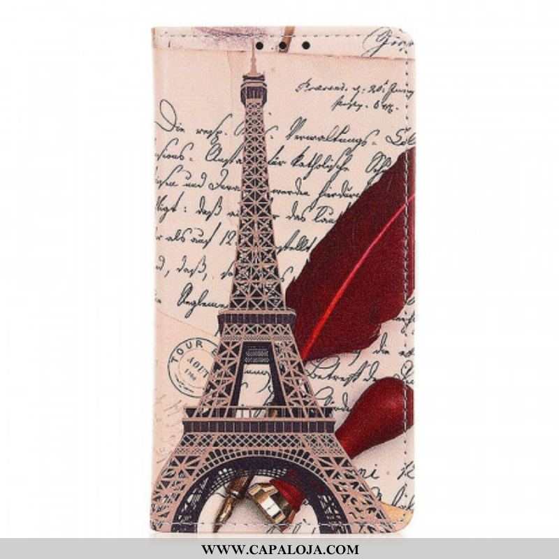 Capa De Couro Para Samsung Galaxy M23 5G Torre Eiffel Do Poeta