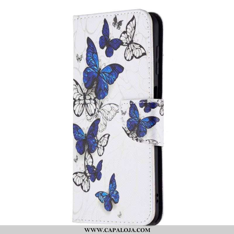 Capa De Couro Para Samsung Galaxy M32 Borboletas Reis