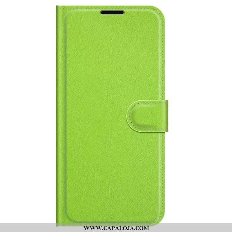 Capa De Couro Para Samsung Galaxy M32 Clássico Efeito Couro Lichia