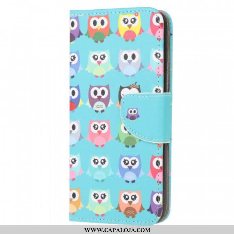 Capa De Couro Para Samsung Galaxy M32 Corujas