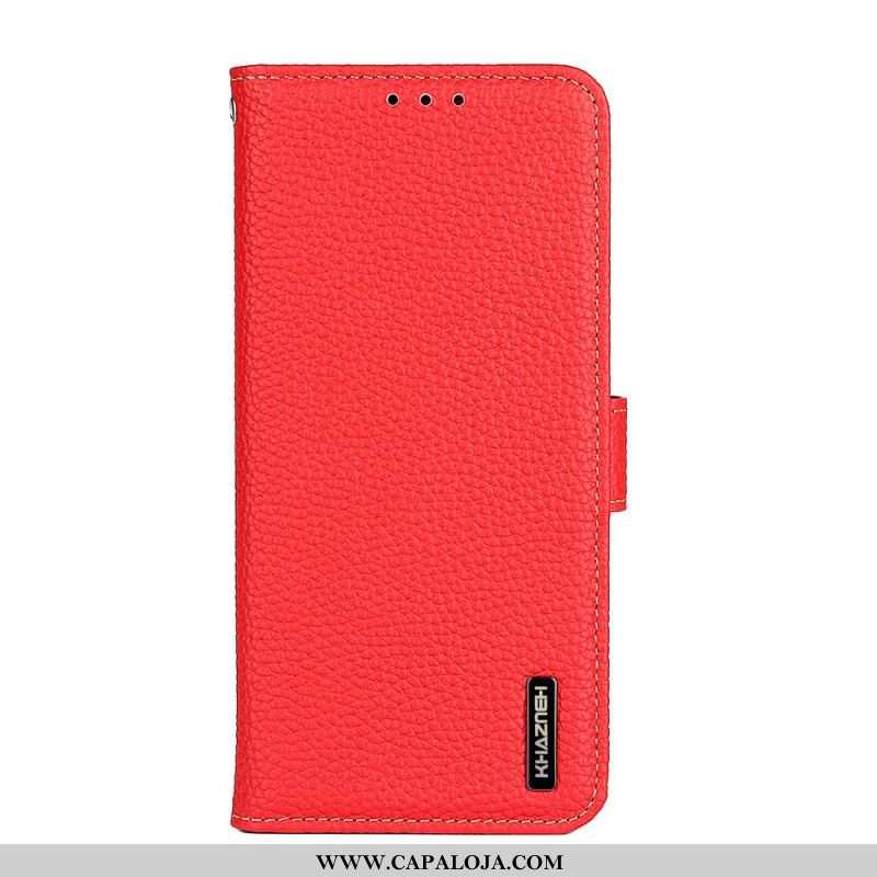 Capa De Couro Para Samsung Galaxy M32 Couro Litchi Genuíno Khazneh Rfid