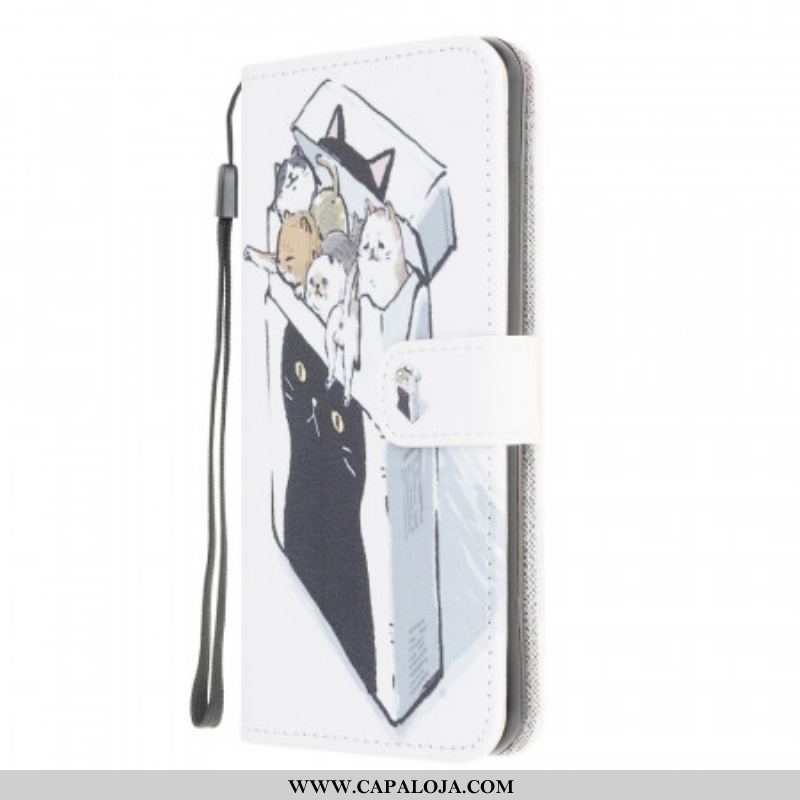 Capa De Couro Para Samsung Galaxy M32 De Cordão Gatos De Entrega Com Tangas