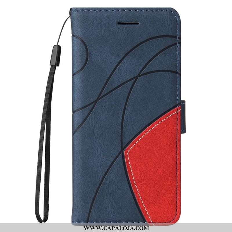 Capa De Couro Para Samsung Galaxy M32 Dois Tons