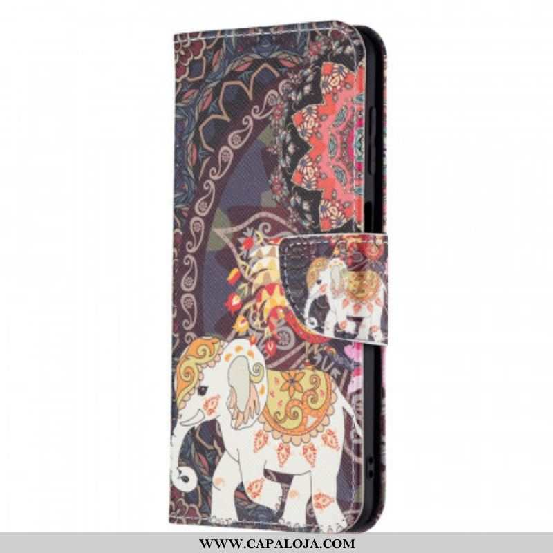 Capa De Couro Para Samsung Galaxy M32 Elefante Indiano