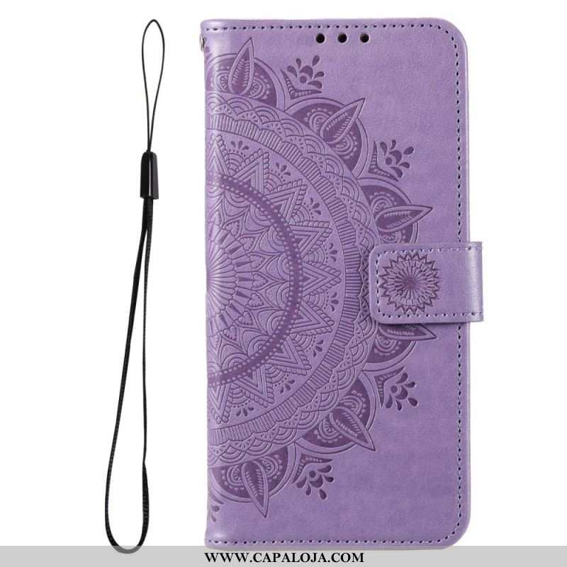 Capa De Couro Para Samsung Galaxy M33 5G De Cordão Mandala Do Sol Strappy