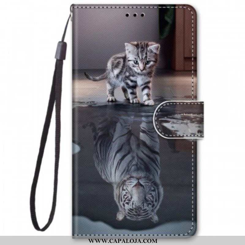 Capa De Couro Para Samsung Galaxy M52 5G Devaneio De Gato