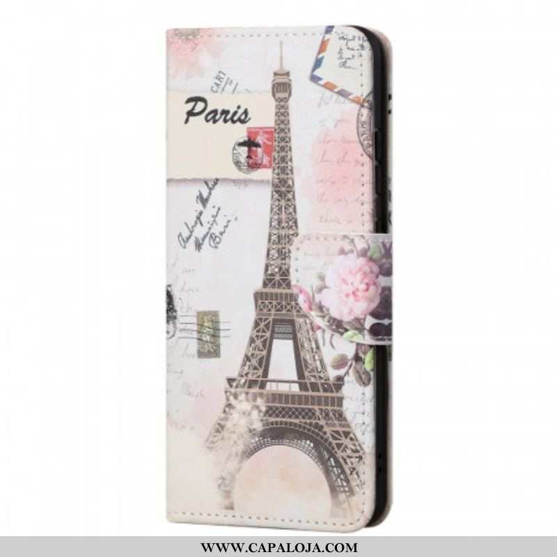 Capa De Couro Para Samsung Galaxy M52 5G Torre Eiffel Retrô