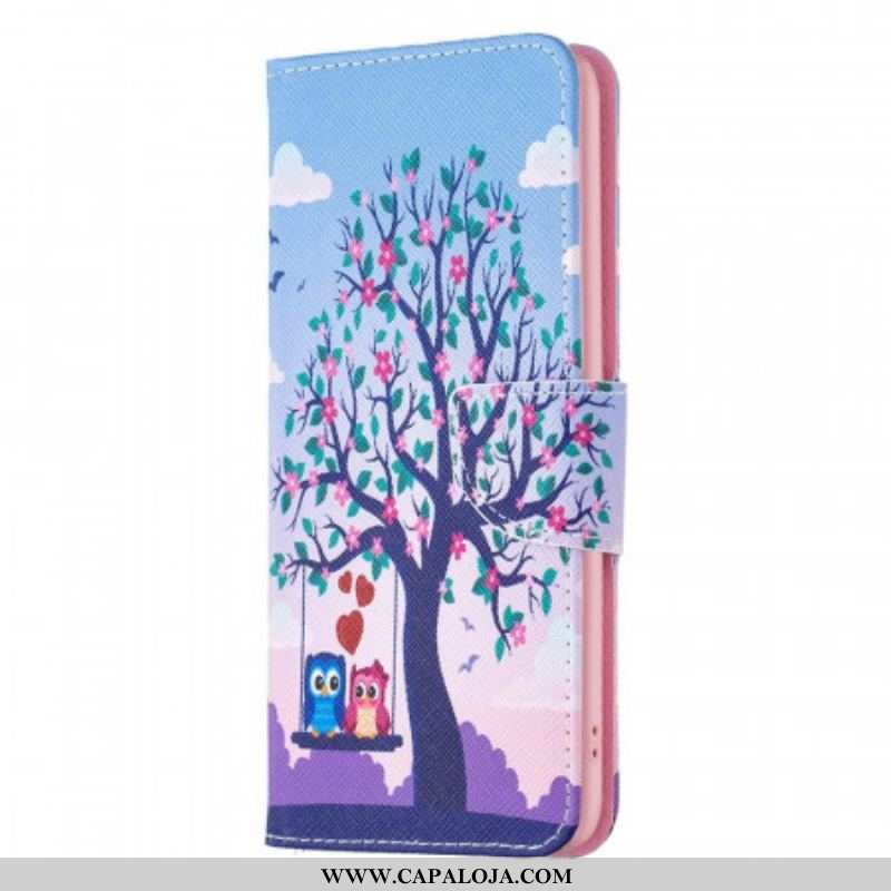 Capa De Couro Para Samsung Galaxy M53 5G Corujas No Balanço