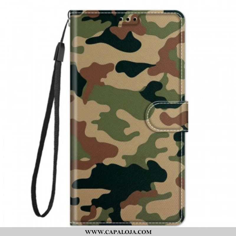 Capa De Couro Para Samsung Galaxy M53 5G De Cordão Camuflagem Com Tiras