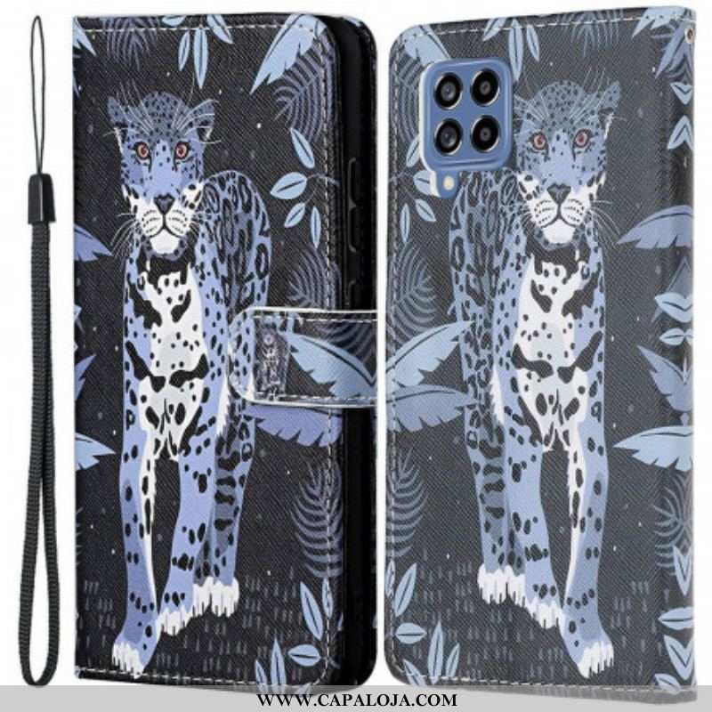 Capa De Couro Para Samsung Galaxy M53 5G De Cordão Leopardo Strappy