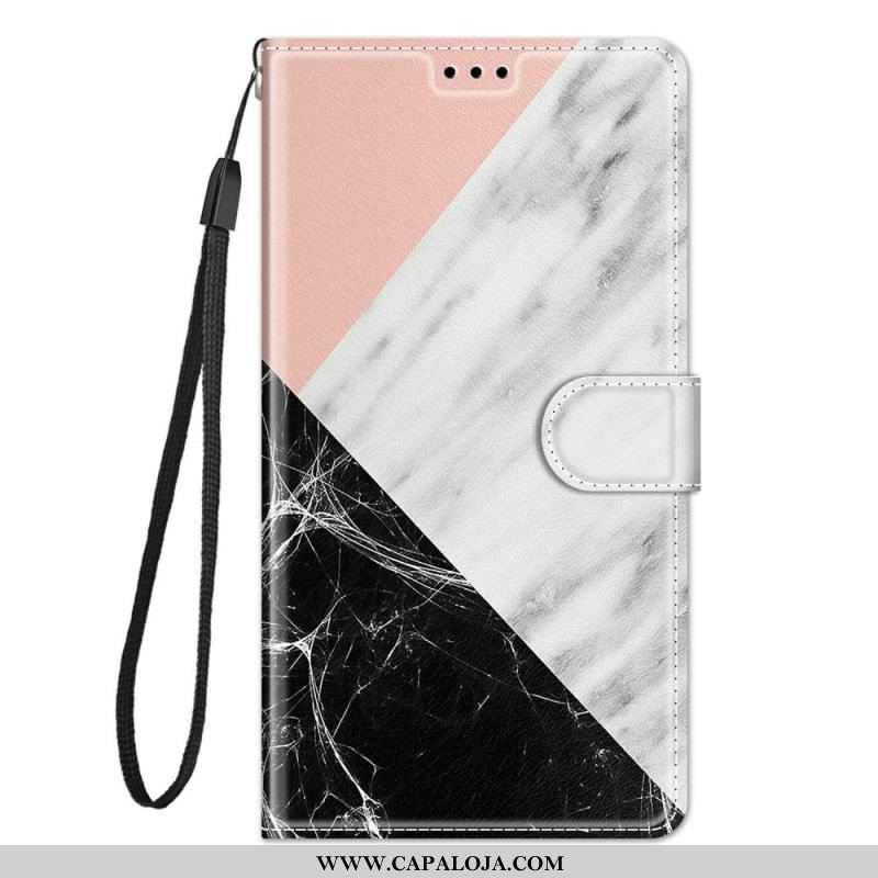 Capa De Couro Para Samsung Galaxy M53 5G De Cordão Tira De Mármore