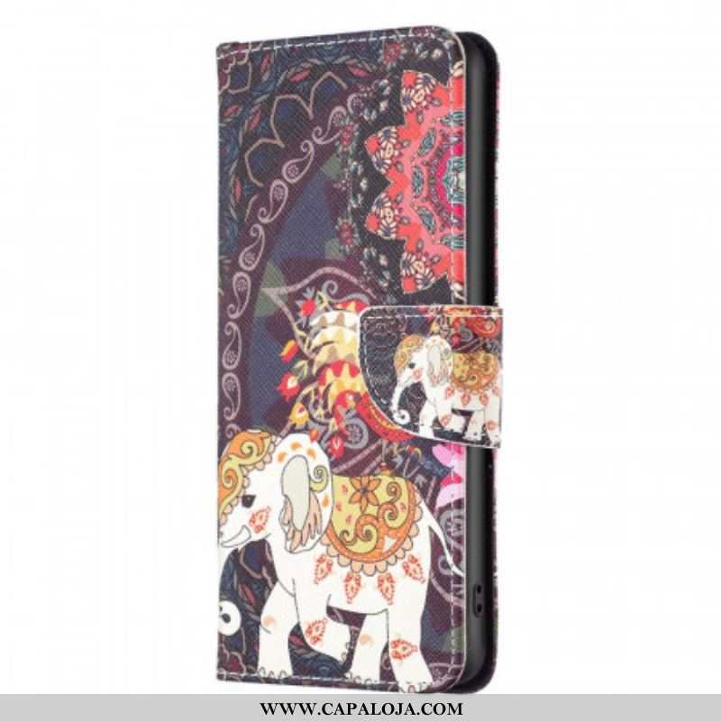 Capa De Couro Para Samsung Galaxy M53 5G Elefante Indiano